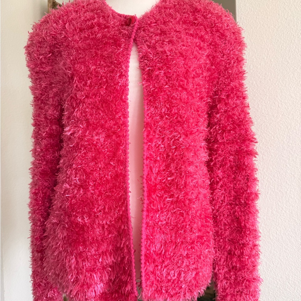 VINTAGE THICK FLUFFY PINK EXTRA SOFT LONG SLEEVE CARDIGAN